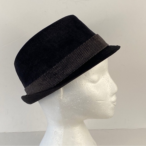 Fedora wool blend hat hatband corduroy wool s/m menswear men Black gray grey - Picture 6 of 9